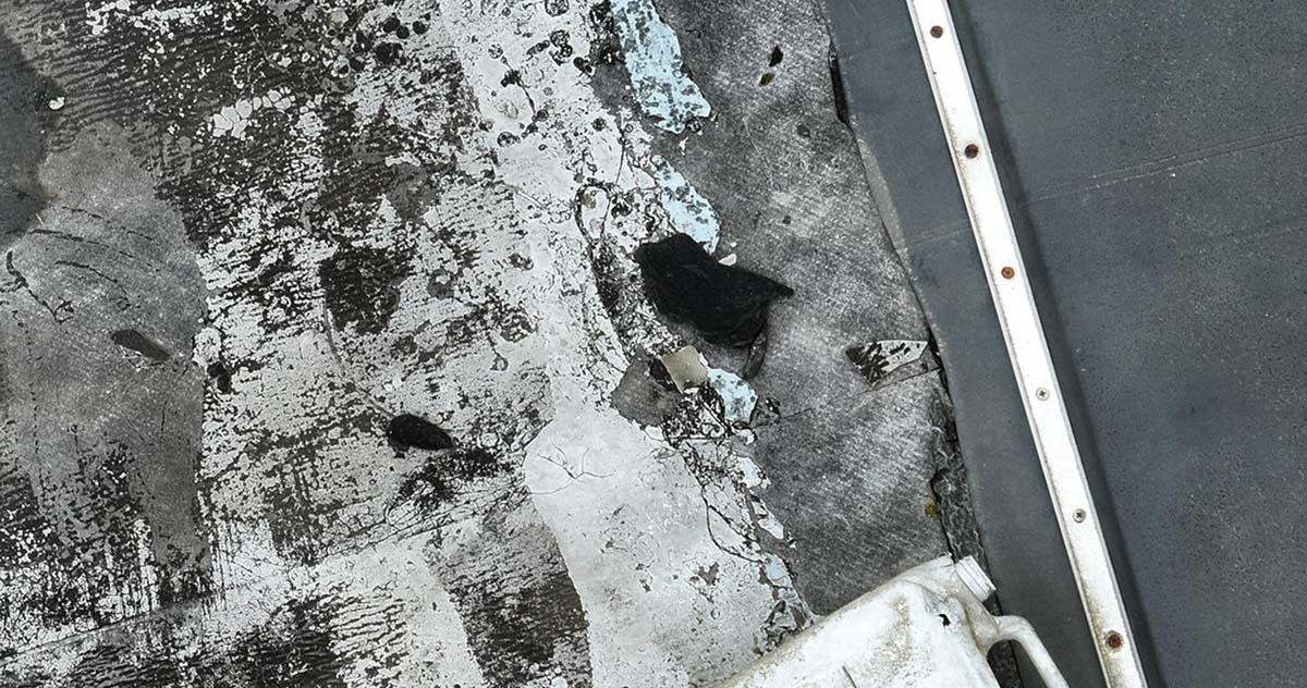 Top view of a damaged roof